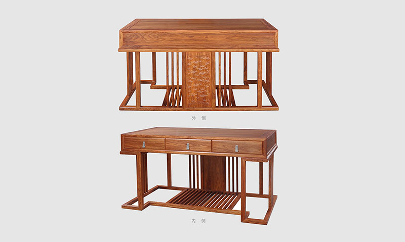 定安 别墅中式家居书房装修实木书桌效果图